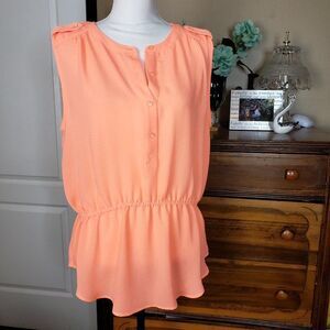 CUTE Liz Claiborne Bright Orange Sleeveless Peplum Top Blouse womens L large